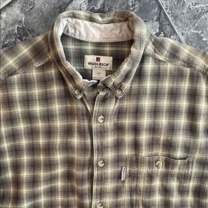 WOOLRICH Men's Olive & Khaki Plaid Soft Flannel Cottagecore Grunge Indie Shirt